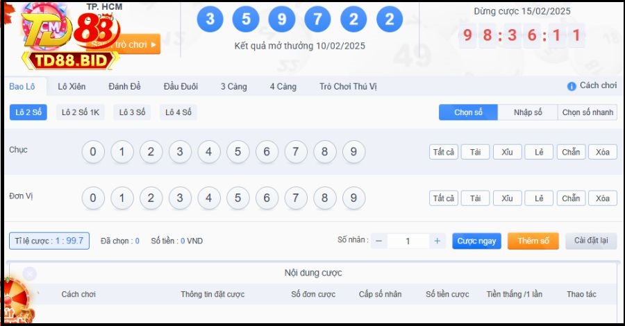 Đặt cược xổ số HCM trên TD88
